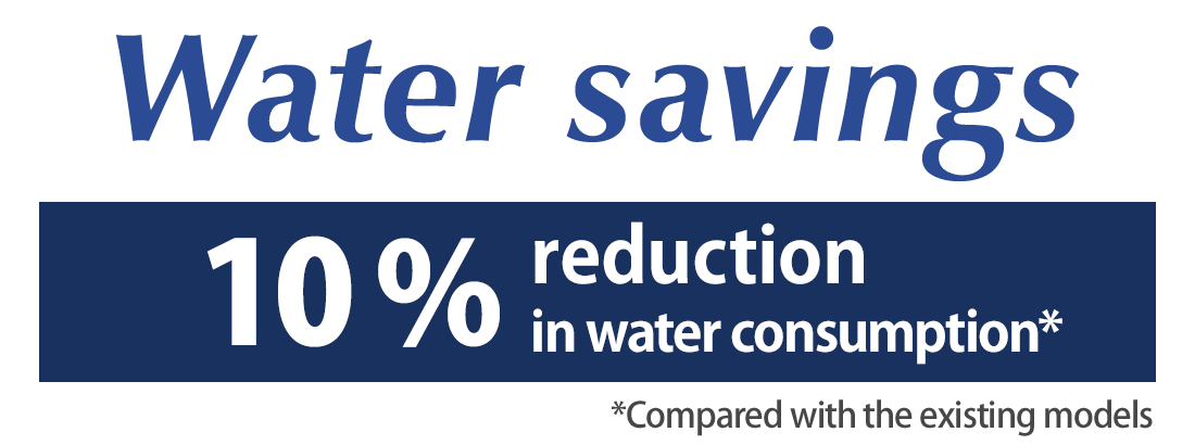 [Water savings] 10% reduction in water consumption* *Compared with the existing models