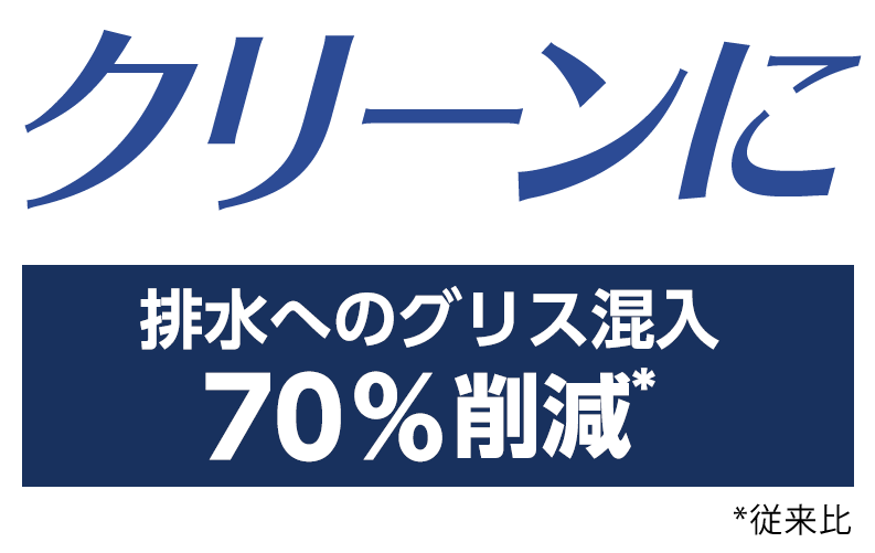 [クリーンに] 排水へのグリス混入70％削減*　*従来機比